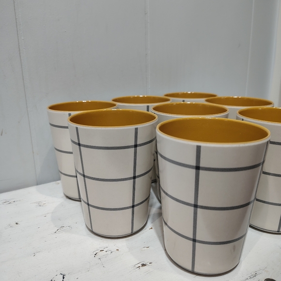 Hearth & Hand Magnolia Plaid Bamboo Melamine Tumblers Set of 8 12.5 oz Mustard - Picture 2 of 6